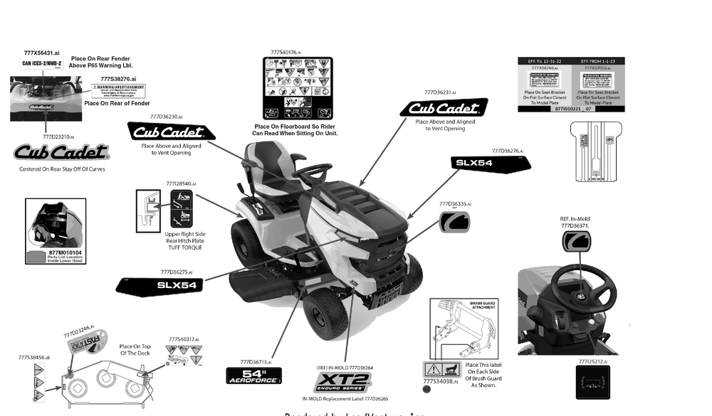 Label Map Diagram and Parts List for XT2-SLX54KH (13A5A2TMA10)(2023) Cub Cadet Lawn Tractor